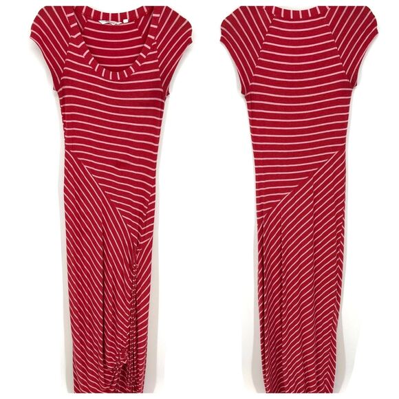Athleta Pink Striped Dress Scoop Neck Adjustable Side Ruching Slit Maxi Size XXS - Picture 1 of 9
